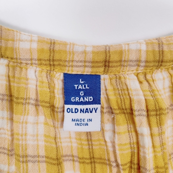 Old Navy Women's Yellow Plaid Cotton Dress - Size Large Tall Picnic Al Fresco - Picture 2 of 11